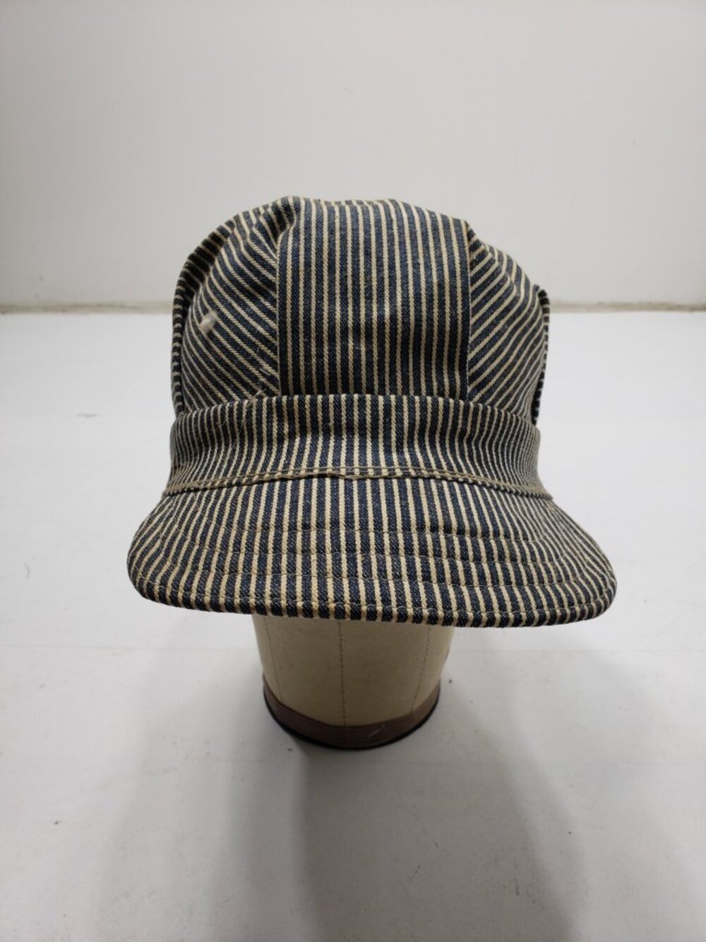 Vintage Railroad Engineer Cap Hickory Stripe Union Made Sail Duck Size 6 3/4
